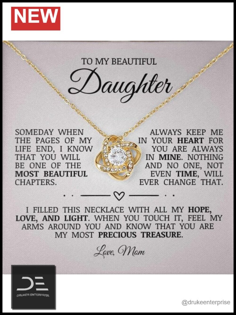 Gold Over Stainless Steel Love Knot Necklace for Daughter with Card
